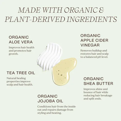Miniatura 2 de Ingreendients Champú y acondicionador vegano no tóxico con ingredientes orgánicos, vinagre de sidra de manzana, aceite de árbol de té, color seguro