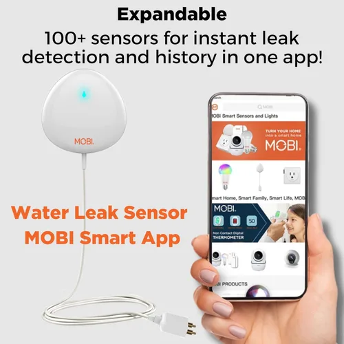Miniatura 5 de MOBI Detector inteligente de fugas de agua WiFi, alertas de aplicaciones, alarma con sensor de inundación con sonda de extensión de 48 pulgadas,