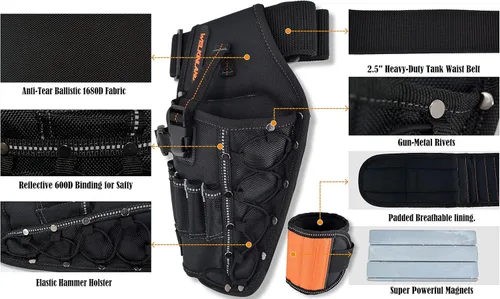 Miniatura 8 de Juego de fundas de taladro 3 en 1 con pulsera magnética fuerte y cinturones sólidos de 2 pulgadas para hombres, soporte para taladro, soporte