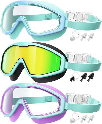 Gafas de natación para niños, gafas de natación para niños, 3 unidades de gafas de natación de agua para niños y niñas, antivaho UV400