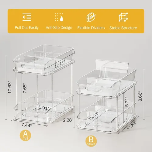 Miniatura 2 de Delamu Organizadores y almacenamiento de 2 niveles para debajo del fregadero, organizadores de gabinete de baño apilables multiusos, organización