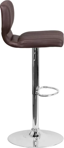 Miniatura 6 de EMMA + OLIVER Brown Vinyl Adjustable Height Vertical Stitch Back Barstool