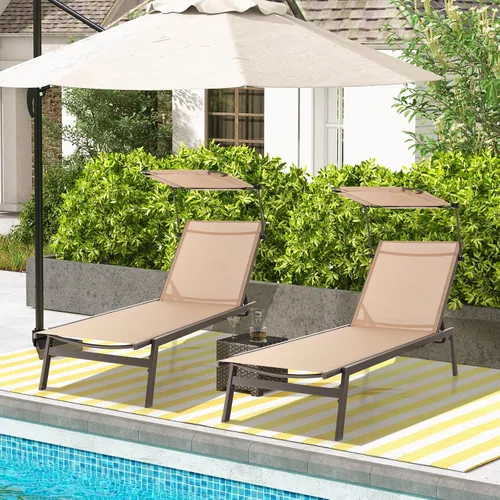 Miniatura 4 de COSTWAY Tumbona para exteriores con sombrilla reclinable ajustable de 6 niveles para patio trasero