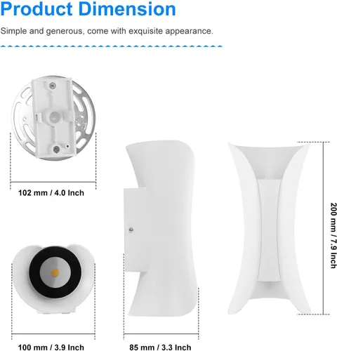 Miniatura 9 de Kawell Lámpara de pared moderna creativa de 10 W, lámpara de pared LED hacia arriba hacia abajo, impermeable, IP65, lámpara de pared de aluminio
