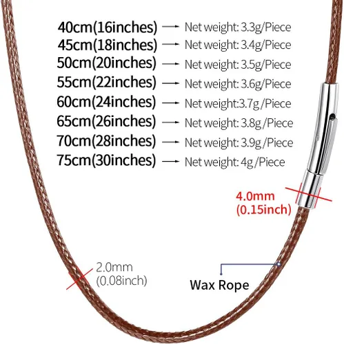 Miniatura 5 de U7 - Collar de cordón de cuero negro y marrón de 2mm 3mm con cierre de acero inoxidable personalizable, cadena de cuerda de cera tejida