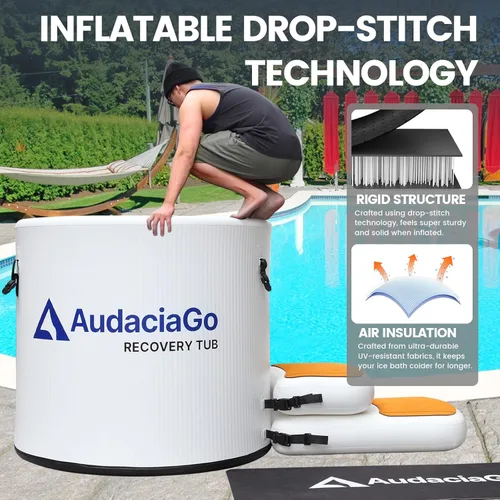 Miniatura 3 de Bañera XXL de Baño de Hielo para Atletas, Compatible con Enfriadores de Agua, Bañera Inflable de Sumersión Fría de 704 Litros con Tapa Aislada