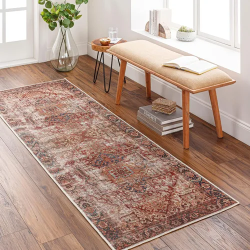 Livabliss Amelie Vintage Medallion Alfombra lavable, 2 pies 7 pulgadas x 7 pies 10 pulgadas, color rojo