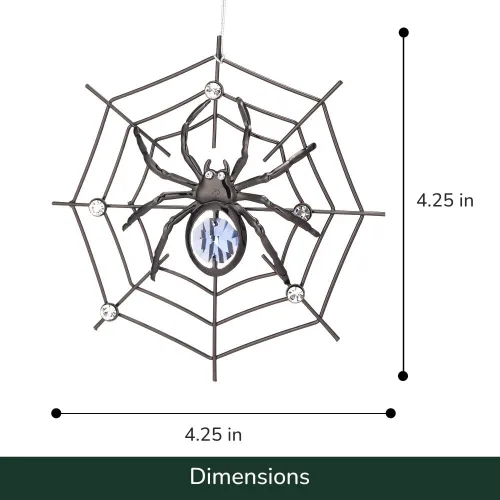 Miniatura 2 de Ornamento colgante de araña negra de Matashi para árbol de Navidad con cristales azules y transparentes – Decoración de telaraña de araña