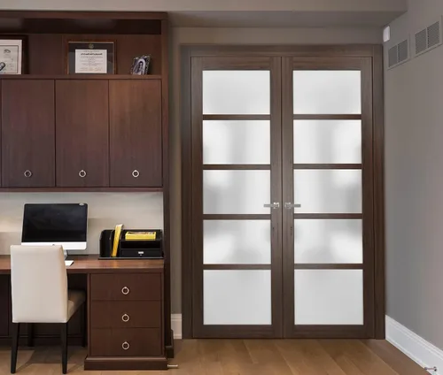 Miniatura 2 de SARTODOORS Puertas dobles francesas macizas de vidrio esmerilado de 36 x 80 pulgadas Quadro 4002 ceniza de chocolate Marcos de panel sólido