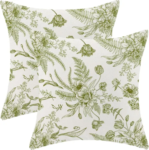 Miniatura 28 de CXMEIFLY Juego de 2 fundas de almohada de hojas florales de primavera de 16 x 16 pulgadas, para decoración de flores chinoiserie, almohadas