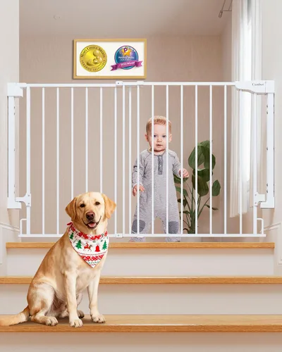 Miniatura 17 de Cumbor 29.2–43" Puerta de bebé para escaleras, de montaje en pared (se requiere taladrar), puerta para perros expandible sin barra inferior, puerta