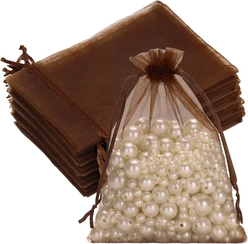 Miniatura 31 de G2PLUS - 25 bolsas de organza doradas de 5 x 7 pulgadas, bolsas de malla transparente para joyería, bolsas de regalo de organza con cordón