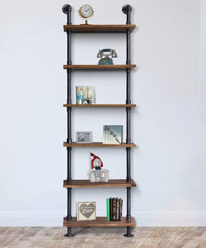 Miniatura 7 de Estantes industriales de tubería rústica y moderna estantería de escalera de madera de 24 pulgadas de ancho con marco de metal, estante de pared