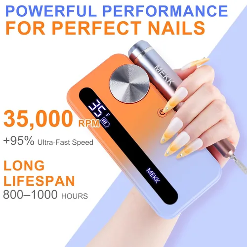 Miniatura 5 de Kit de taladro de uñas MEKK, taladro eléctrico profesional de 35000 RPM con 12 piezas de brocas, lima de uñas eléctrica anti-sacudida sin cable