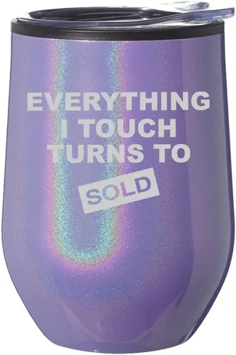 Miniatura 3 de Stemless Wine Tumbler Coffee Travel Mug Glass With Lid Gift Everything I Touch Turns To Sold Sales Real Estate Agent Sales (Blue Glitter)