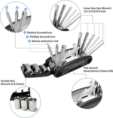 Miniatura 2 de Kit de Herramientas de Reparación de Bicicletas – 21 Piezas Juego de Herramientas para Bicicleta con Llaves Hexagonales, Palancas para Llantas, Kit