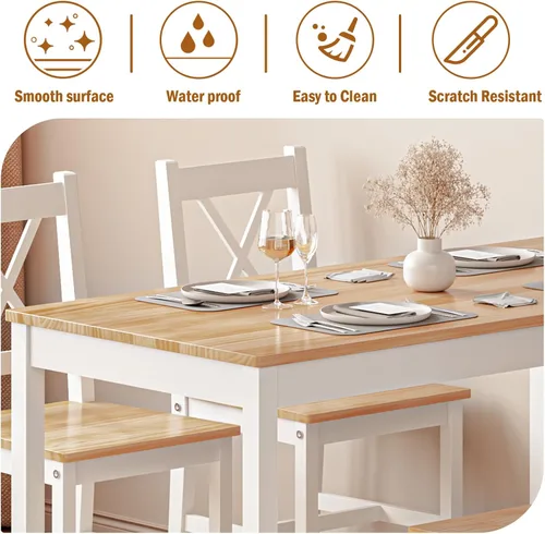 Miniatura 4 de soges Juego de mesa de comedor para 4, mesa de comedor de madera de pino de 42.5 pulgadas con 4 sillas, juego de sillas de mesa de cocina de 5