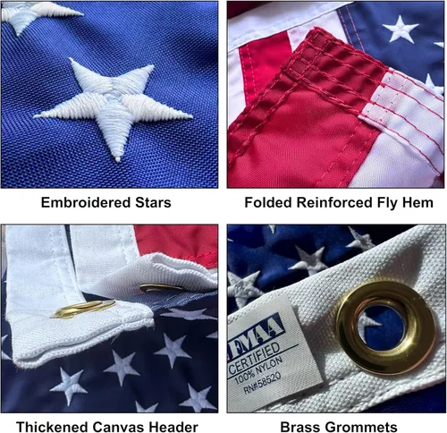 Miniatura 2 de Bandera estadounidense de 2 x 3 pies, fabricada en Estados Unidos, certificación FMAA, bandera estadounidense de nailon 210D para exteriores