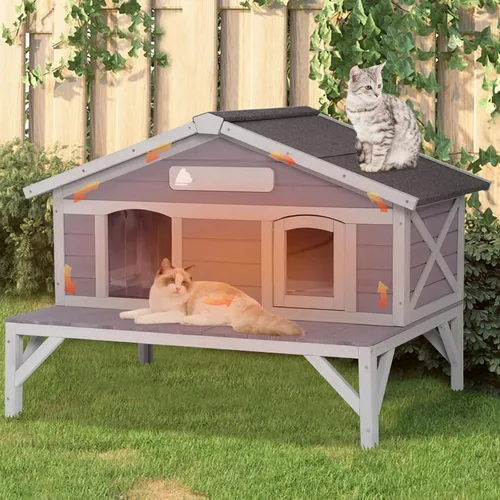 Miniatura 11 de GUTINNEEN Casa Calefaccionada para Gatos de Exterior, Casa Aislada para Gatos de Exteriores Resistente a la Intemperie, Refugio para Gatos Ferales