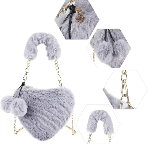 Miniatura 2 de SUKUTU Faux Fur Purse Women's Heart Shaped Evening Handbags Small Cute Phone Crossbody Bag Clutches for Girls