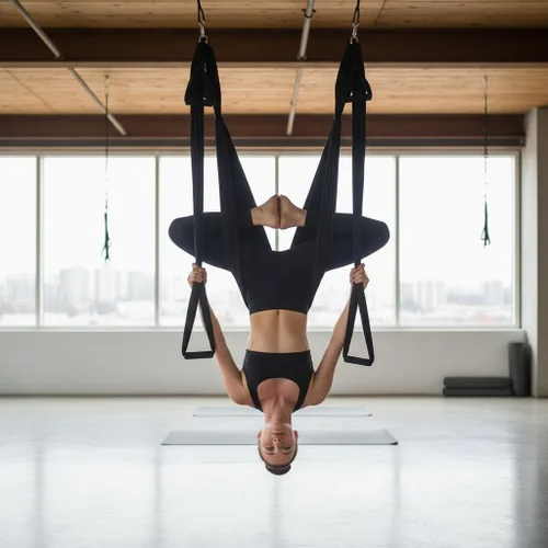Miniatura 7 de Kit de hamaca de yoga para trapecio aéreo, ultra fuerte, antigravedad para yoga, volador, juego de herramientas de columpio de inversión Negro
