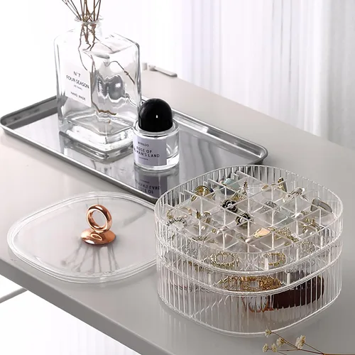 Miniatura 2 de Joyero, organizador de joyas de acrílico de 3 capas con asa, cajas de joyería transparentes para mujeres y niñas, organizador de maquillaje, soporte