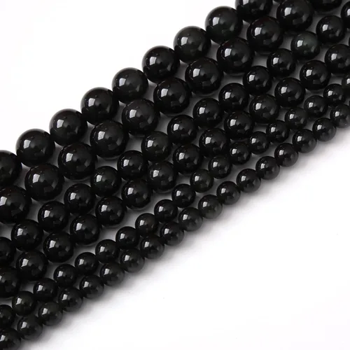 Miniatura 59 de Cuentas sueltas redondas de obsidiana dorada negra de 0.394 pulgadas (0.394 in), cuentas de gemas naturales, cuentas de piedra energética de cristal