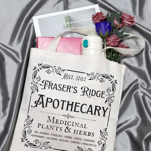 Miniatura 5 de GJTIM Libro de regalo inspirado en programas de televisión Mercancía Fraser's Ridge Apothecary Est. 1767 Bolsa de mano para los fanáticos de Jamie