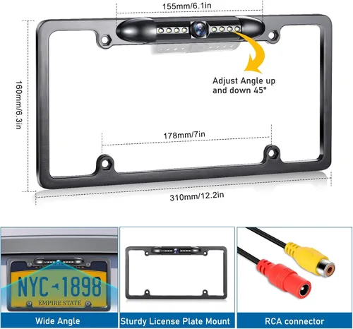 Miniatura 5 de GLK Cámara de respaldo, cámara de respaldo AHD 1080P para matrícula, visión nocturna, cámara de visión trasera con 8 LED, gran angular IP69K