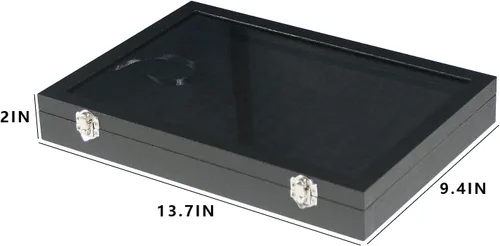 Miniatura 2 de Coward Joyero organizador de anillos, caja de terciopelo negro con 100 ranuras para anillo, bandeja de exhibición con tapa de vidrio transparente