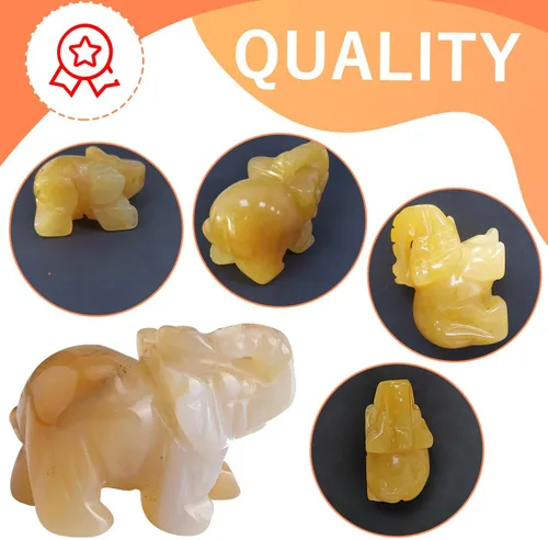 Miniatura 5 de QINJIEJIE Cristales de jade amarillo, decoración de elefante, bonitas piedras de escritorio, figurita, gemas naturales, decoración de la suerte