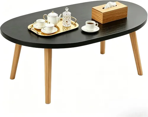 Miniatura 25 de Mesa auxiliar pequeña, mesa baja con patas de madera maciza, mesa auxiliar ovalada de 23.6 pulgadas, mesa auxiliar auxiliar de pie para sentarse