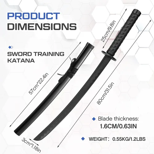 Miniatura 2 de Seenelling Espada katana de polipropileno con funda de ABS para entrenamiento japonés, espada samurái, entrenamiento de práctica marcial, espada