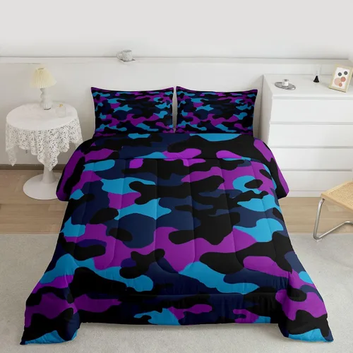 Miniatura 9 de Feelyou Juego de edredón de camuflaje de avión para niños, juego de ropa de cama con decoración de avión de camuflaje para adolescentes y niños