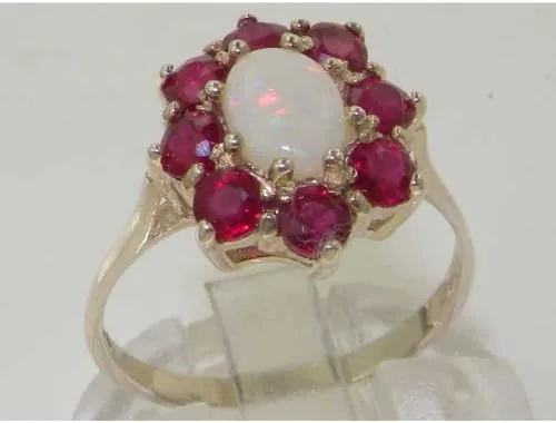 Miniatura 5 de Anillo de plata de ley 925 auténtico ópalo y rubí para mujer