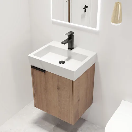 Malwee Tocador de baño flotante de 18 pulgadas con lavabo, Tocador de baño de lavabo individual de 18 pulgadas montado en la pared, con 1 puerta y