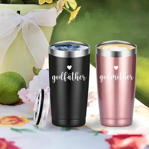 Miniatura 5 de Mamihlap Taza de viaje para padrino y madrina. Regalo de propuesta de padrinos. Regalos de aniversario de Navidad y cumpleaños para padrinos. Negro