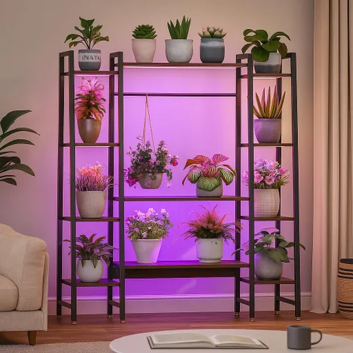 Miniatura 11 de Soporte de plantas grande de 55" para interiores con 8 luces LED de crecimiento (3 modos y temporizador automático) - Estante de plantas de metal