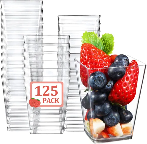 Miniatura 9 de Eupako Paquete de 50 vasos cuadrados de plástico transparente de 5 onzas, vasos pequeños de plástico transparente, ideales para postres, aperitivos