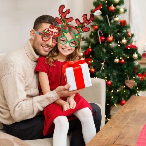 Miniatura 6 de BOLZRA Diademas de Navidad para fiestas, marcos de gafas con renos y árbol de Navidad, diseños de purpurina para disfraces de vacaciones, cabina
