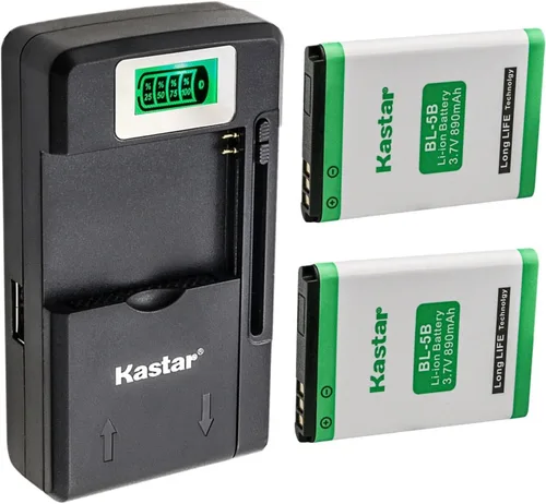 Kastar 2-Pack BL-5B Battery and Smart LCD Charger for Tecsun X3, A3, A5 Devices; 3.7V Output Voltage