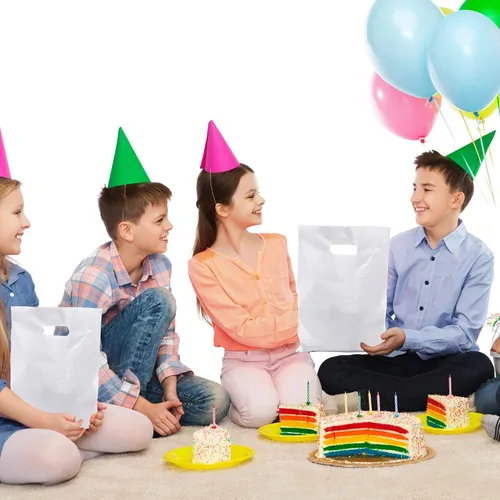 Miniatura 3 de 40 bolsas de regalo de plástico blanco para dulces, bolsas de plástico troqueladas para cumpleaños, baby shower, boda, fiesta