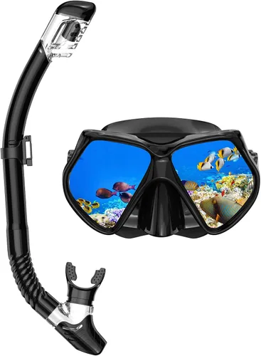 Miniatura 9 de Equipo de esnórquel para adultos, conjunto de esnórquel máscara de buceo con parte superior seca, gafas de natación para adultos con cubierta