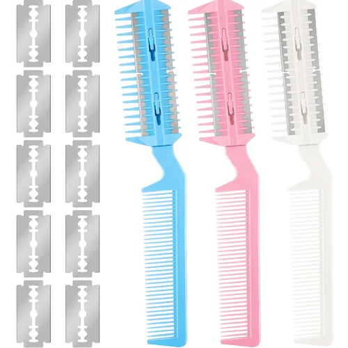 Miniatura 11 de Maitys 3 Piezas Peine Navaja de Corte de Cabello Peine de Corte de Cabello con 12 Cuchillas de Repuesto Moldeador de Doble Filo para Salón y Hogar