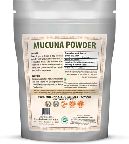 Miniatura 2 de Herbsforever Mucuna Pruriens Semilla en polvo 2X Extracto de potencia (2:1) Mezcla de semillas moradas y amarillas, grano de terciopelo, sin OMG