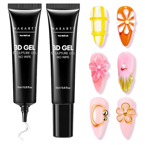 Miniatura 17 de Makartt Arte de uñas en gel 3D, pegamento de gel para esculpir para dibujar, moldear, escultura, gemas y decoración, esmalte de gel transparente que