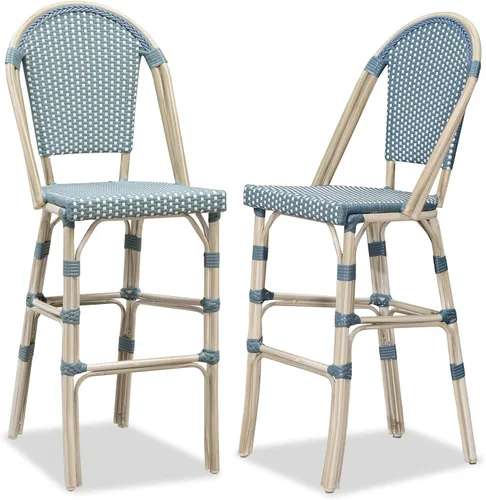 Miniatura 24 de PURPLE LEAF - Juego de 2 taburetes de bar franceses con acabado de bambú impreso, taburetes de bar de ratán para patio con respaldo, sillas de bar