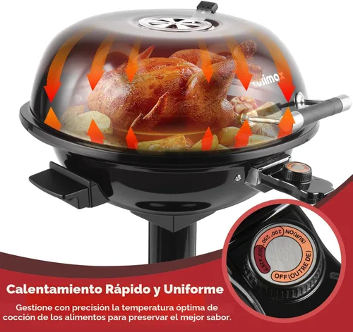 Miniatura 2 de Parrilla eléctrica, CUSIMAX - Parrilla eléctrica para interiores y exteriores de 1600W portátil con tapa para uso en interiores y exteriores, calor