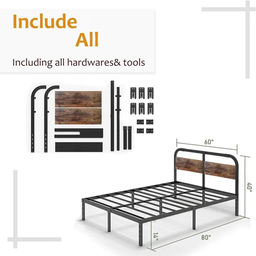 Miniatura 2 de ZIYOO Base de cama Queen de 14 pulgadas con cabecero, marco de cama de plataforma resistente, no necesita somier, sin ruido, espacio