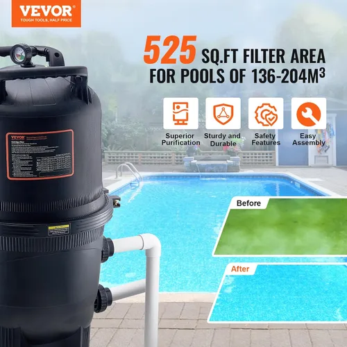 Miniatura 2 de VEVOR Depósito de filtro de piscina Pro 2026 y elemento para piscinas sobre el suelo y enterradas, sistema limpiador grande de 520-525 pies
